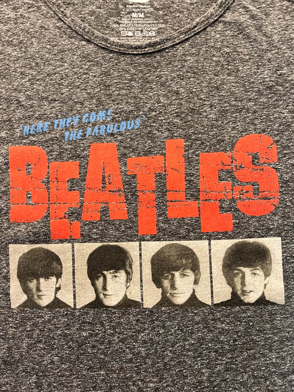 Here Come The Fabulous Beatles Heather Gray Tee with Red Logo and Blue Accent
